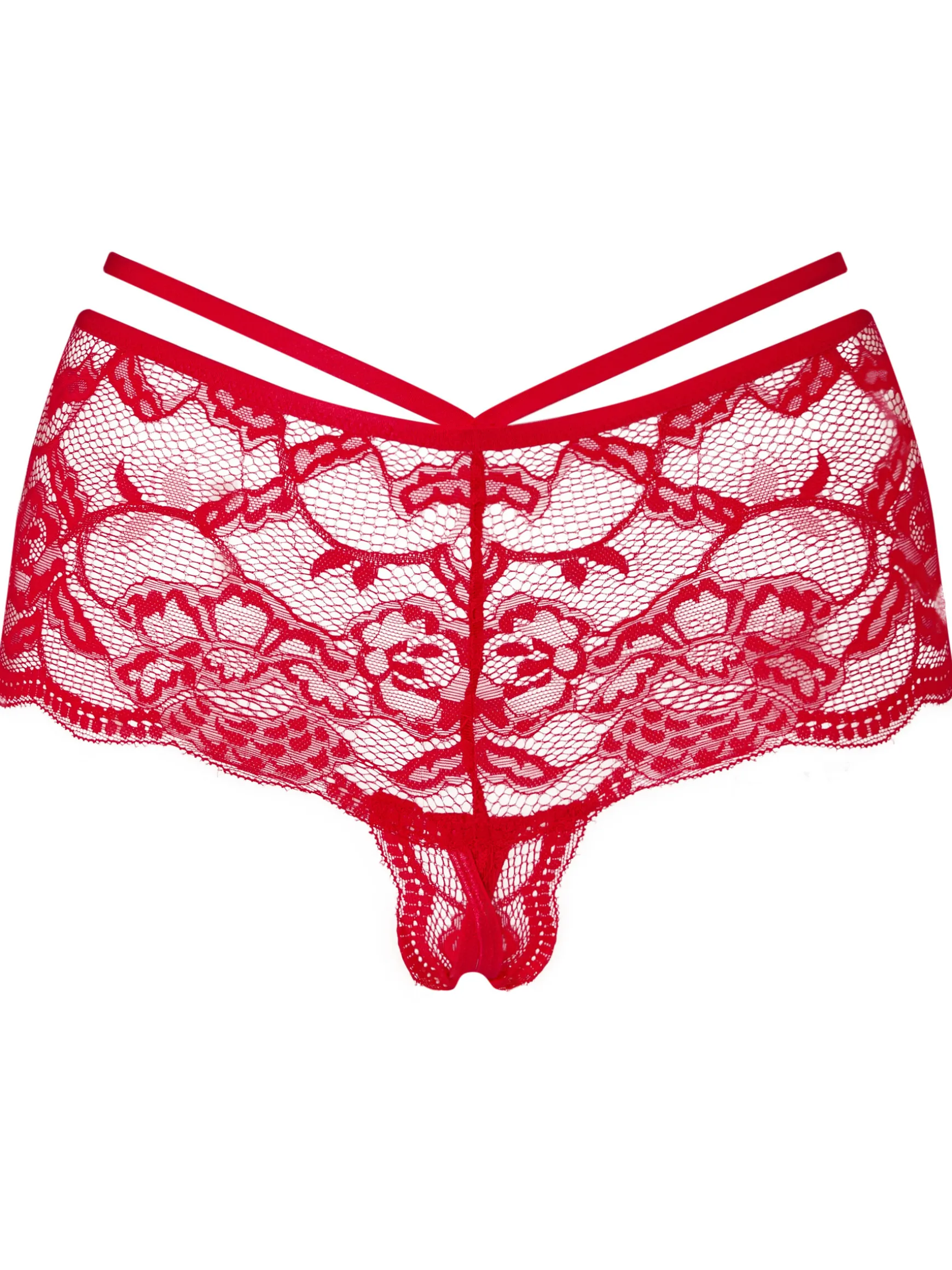 Adore You Lace Crotchless Short - Red