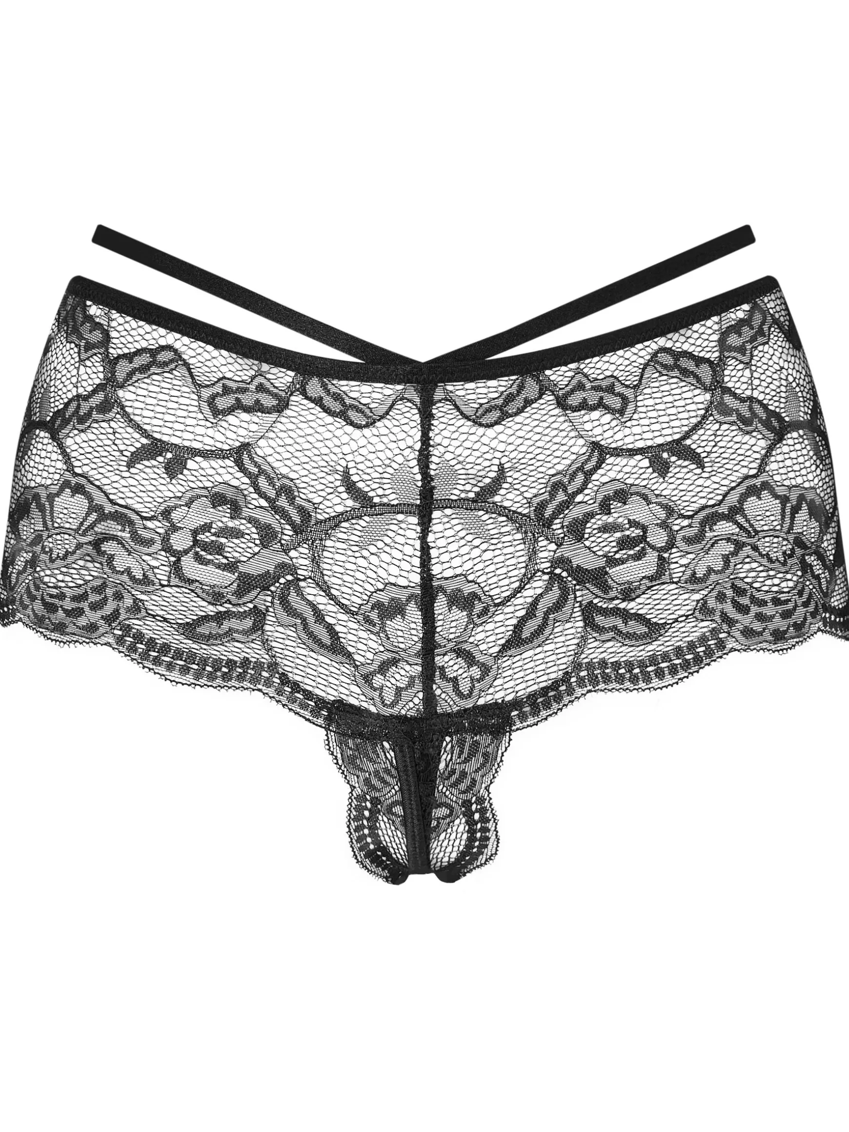 Adore You Lace Crotchless Short - Black