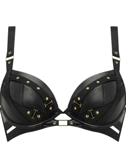 After Dark PU Padded Plunge Bra - Black