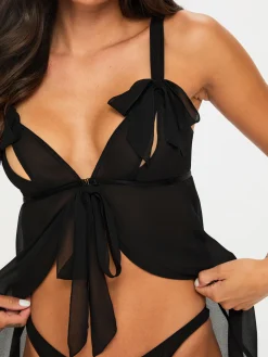 All Your Desires Crotchless Babydoll Lingerie 2 Piece Set - Black