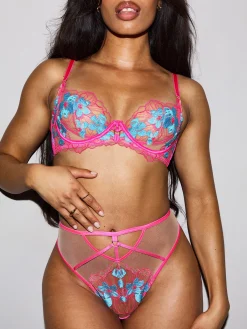 Ambitious Embroidered High Waisted Brazilian Knickers - Bright Pink