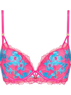 Ambitious Embroidered Padded Plunge Bra - Bright Pink