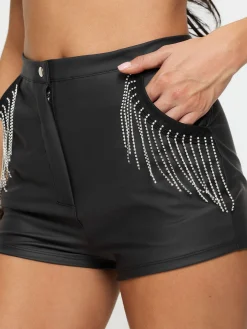 At The After Party PU Diamante Short - Black