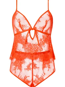 Availing All Over Lace Cami Top & Shorts Set - Bright Orange
