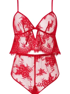 Availing All Over Lace Cami Top & Shorts Set - Red