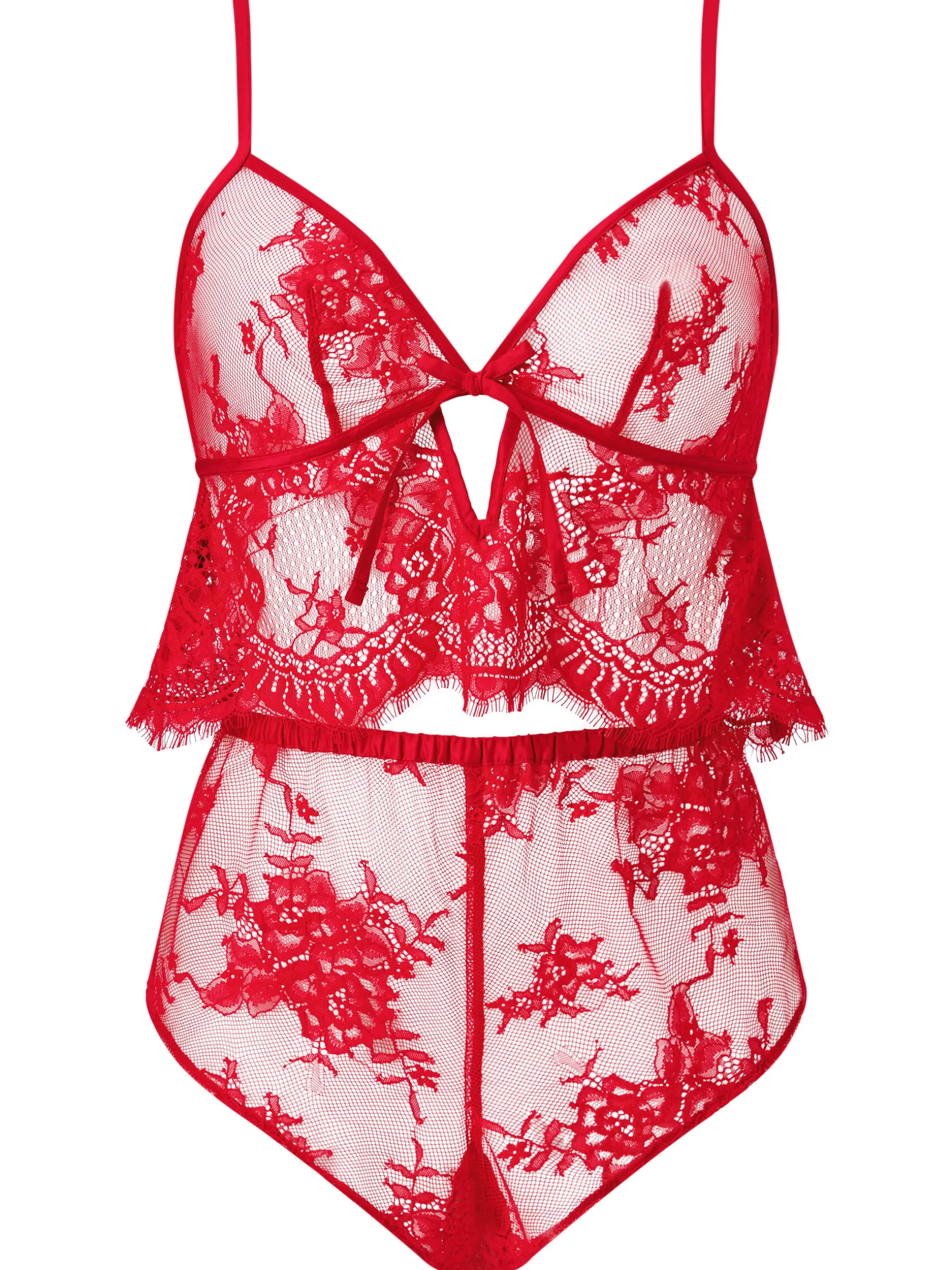 Availing All Over Lace Cami Top & Shorts Set - Red