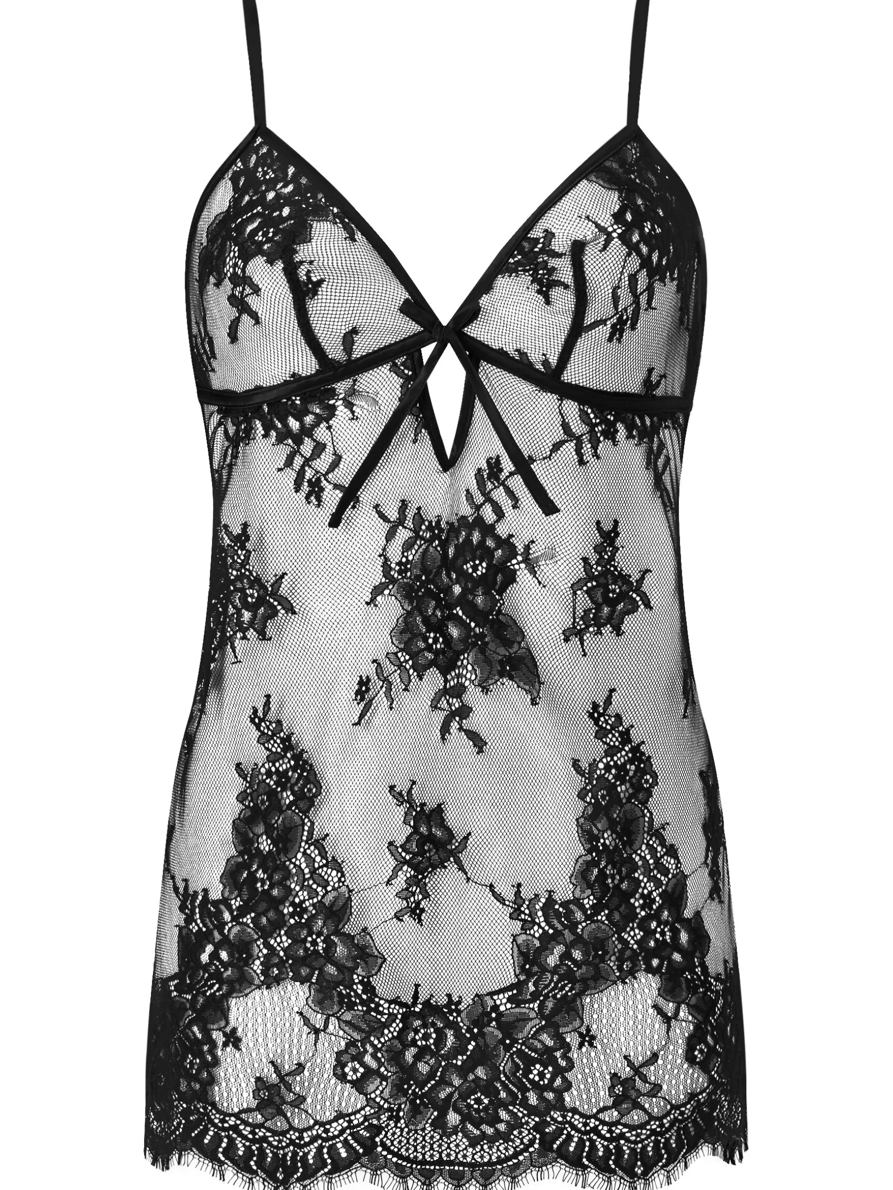 Availing All Over Lace Chemise Lingerie - Black