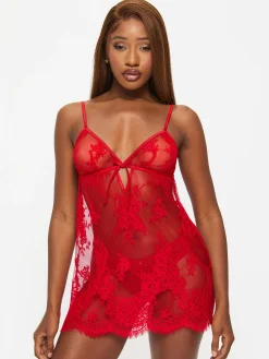 Availing All Over Lace Chemise Lingerie - Red