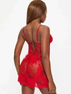 Availing All Over Lace Chemise Lingerie - Red