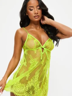 Availing All Over Lace Chemise Lingerie - Lime