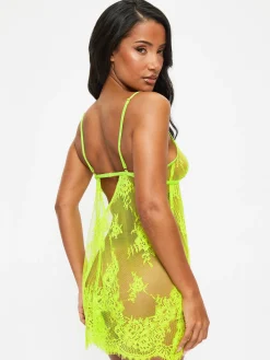 Availing All Over Lace Chemise Lingerie - Lime