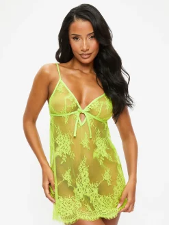 Availing All Over Lace Chemise Lingerie - Lime