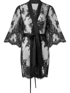 Availing All Over Lace Robe - Black