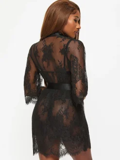 Availing All Over Lace Robe - Black