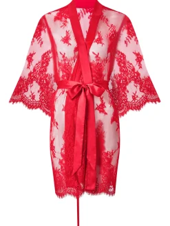 Availing All Over Lace Robe - Red