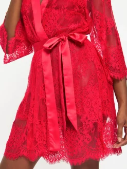 Availing All Over Lace Robe - Red