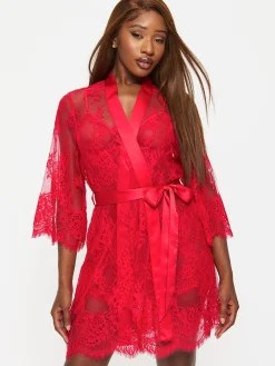 Availing All Over Lace Robe - Red