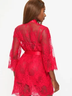 Availing All Over Lace Robe - Red