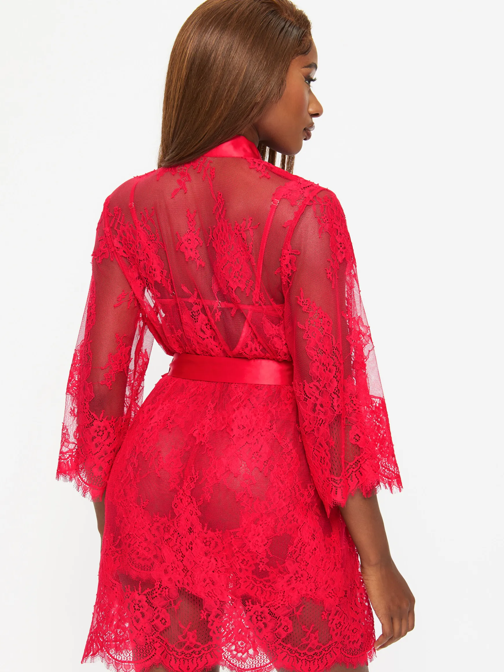 Availing All Over Lace Robe - Red