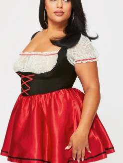 Beer Maid Sexy Costume with Apron - Black/Red