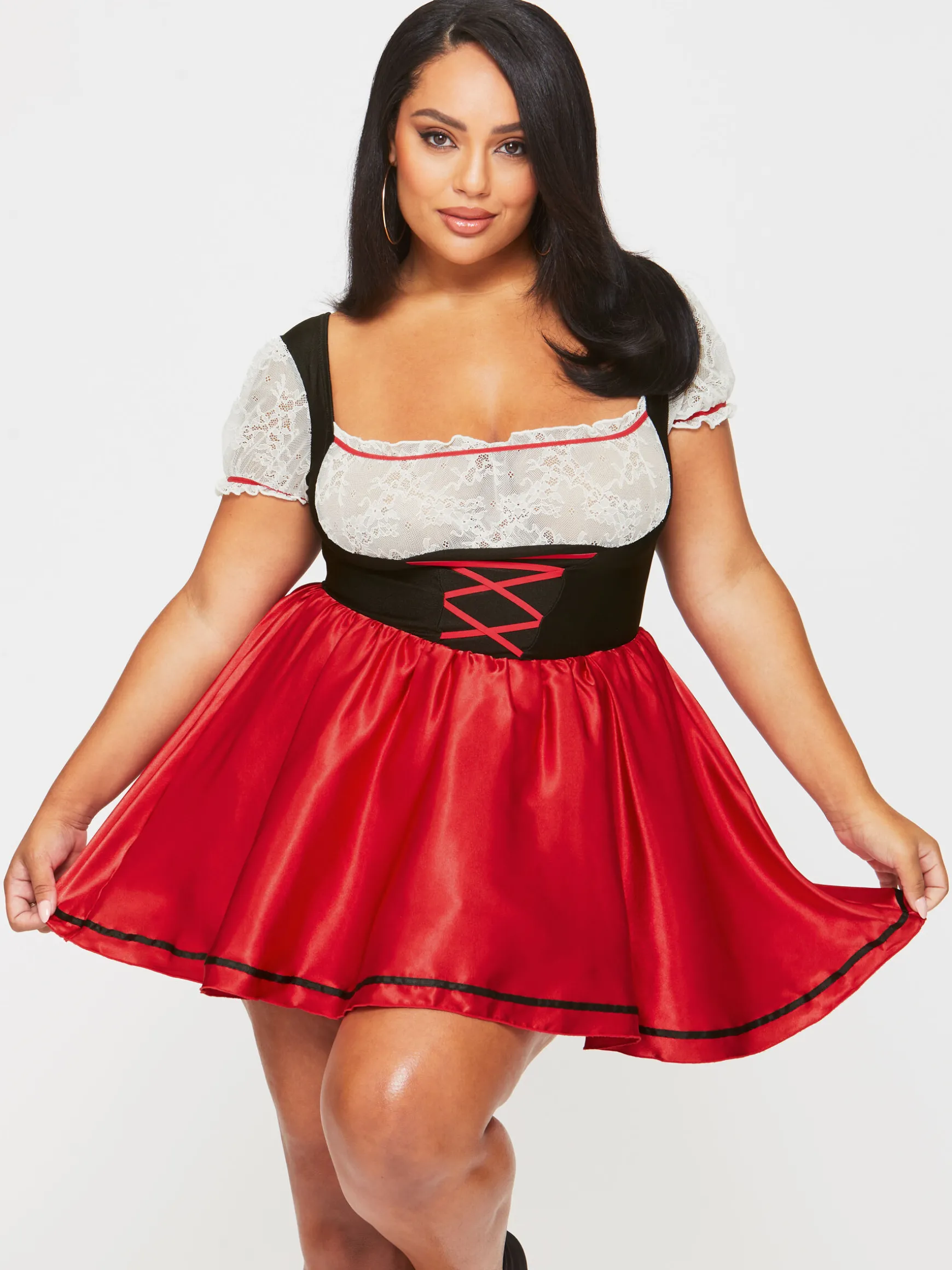 Beer Maid Sexy Costume with Apron - Black/Red
