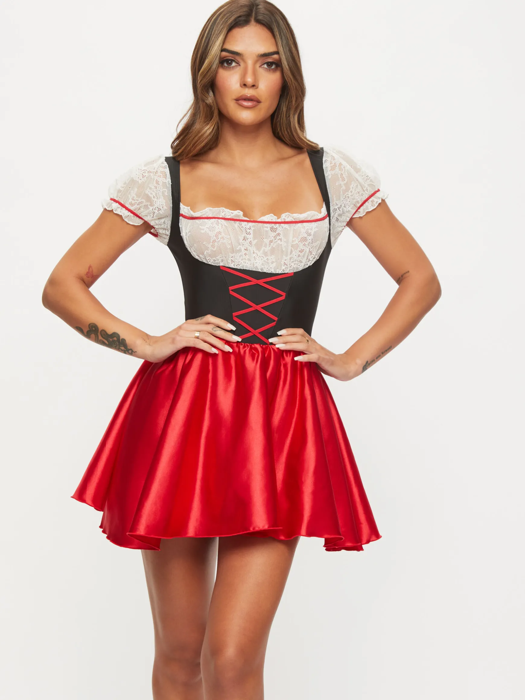 Beer Maid Sexy Costume with Apron - Black/Red