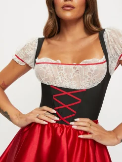 Beer Maid Sexy Costume with Apron - Black/Red