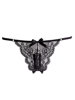 Black Lace Crotchless Thong with Removable Vibrating Bullet