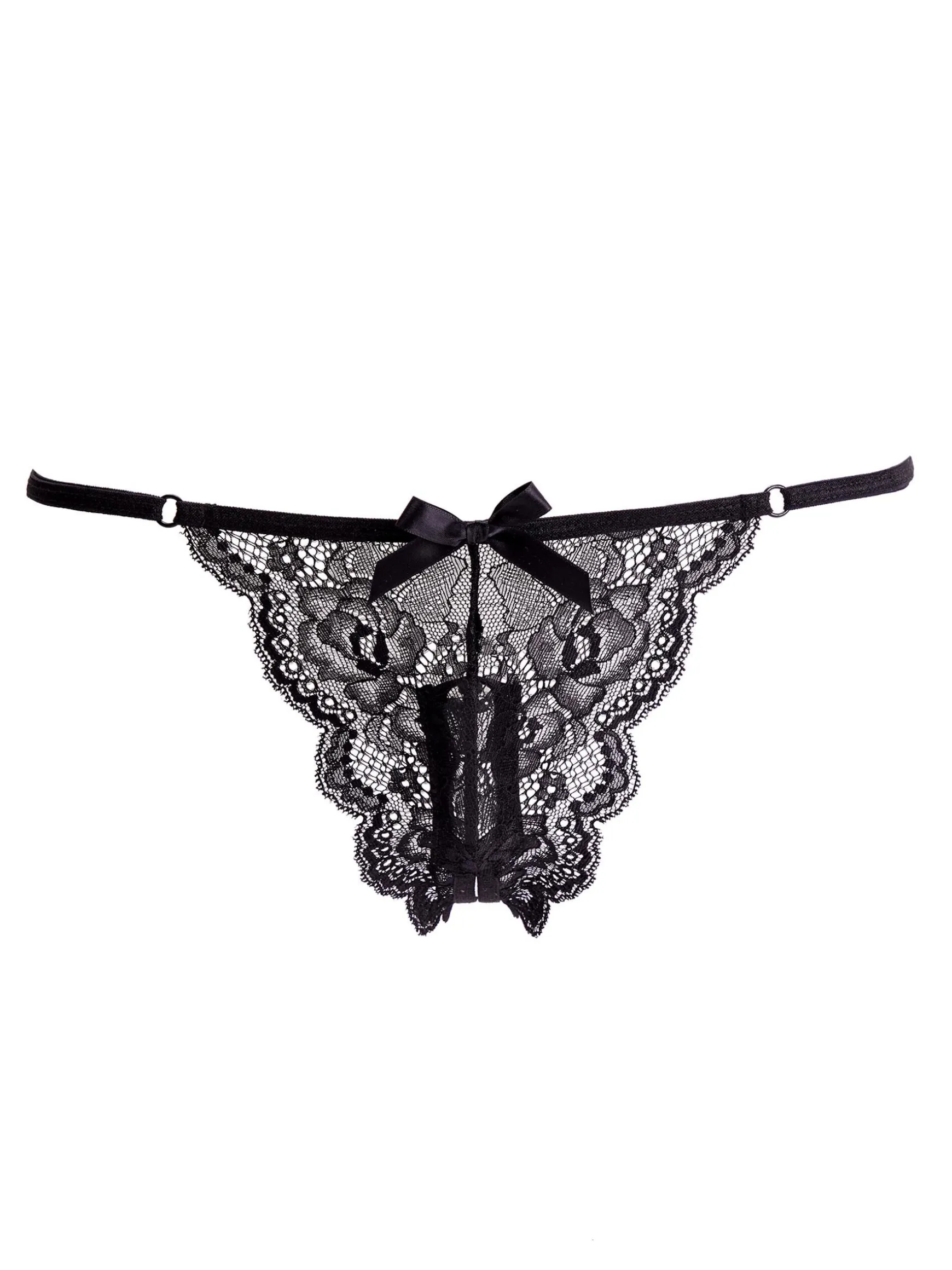 Black Lace Crotchless Thong with Removable Vibrating Bullet