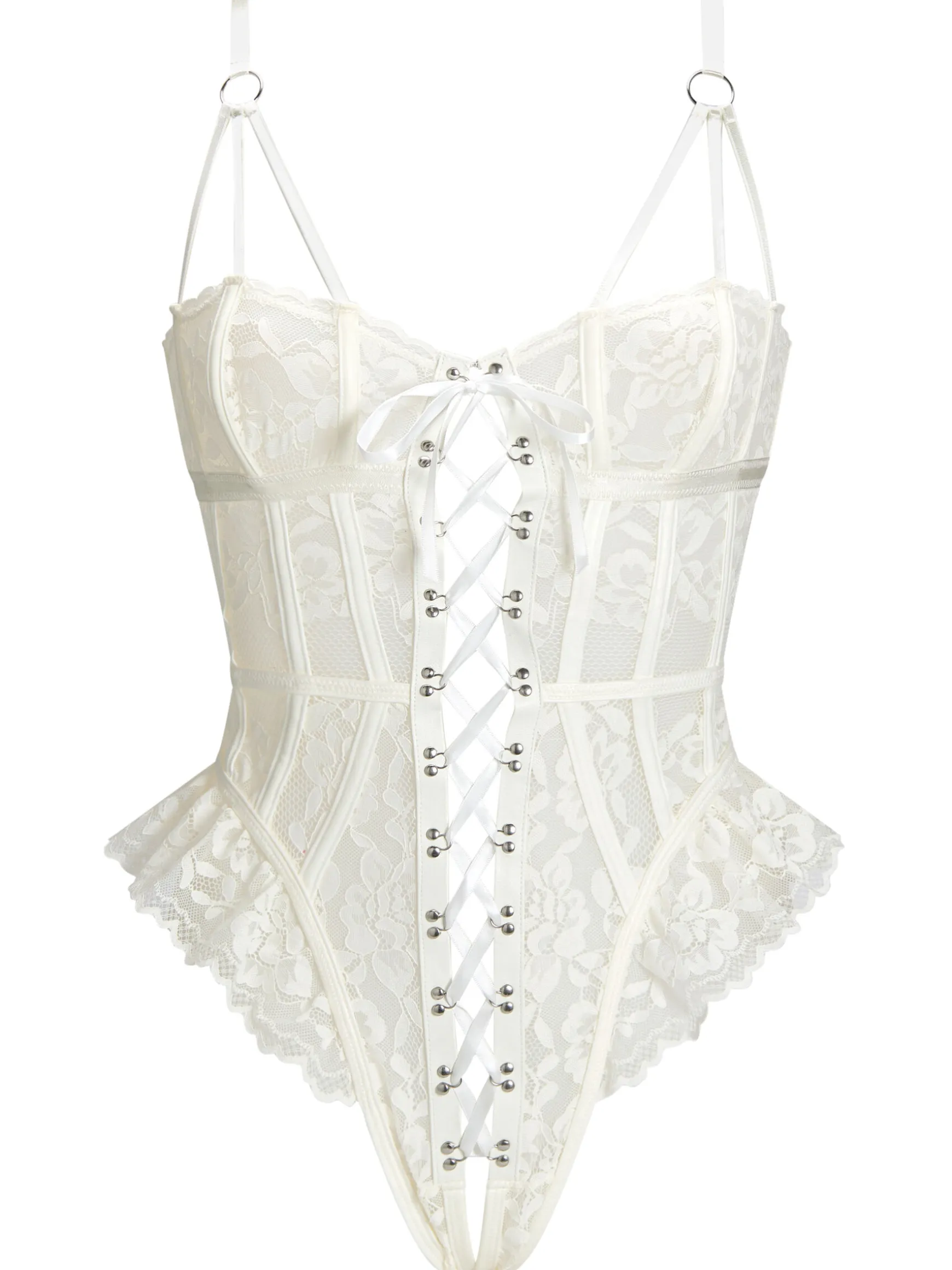 Boudoir Tease Lace Crotchless Teddy - Ivory