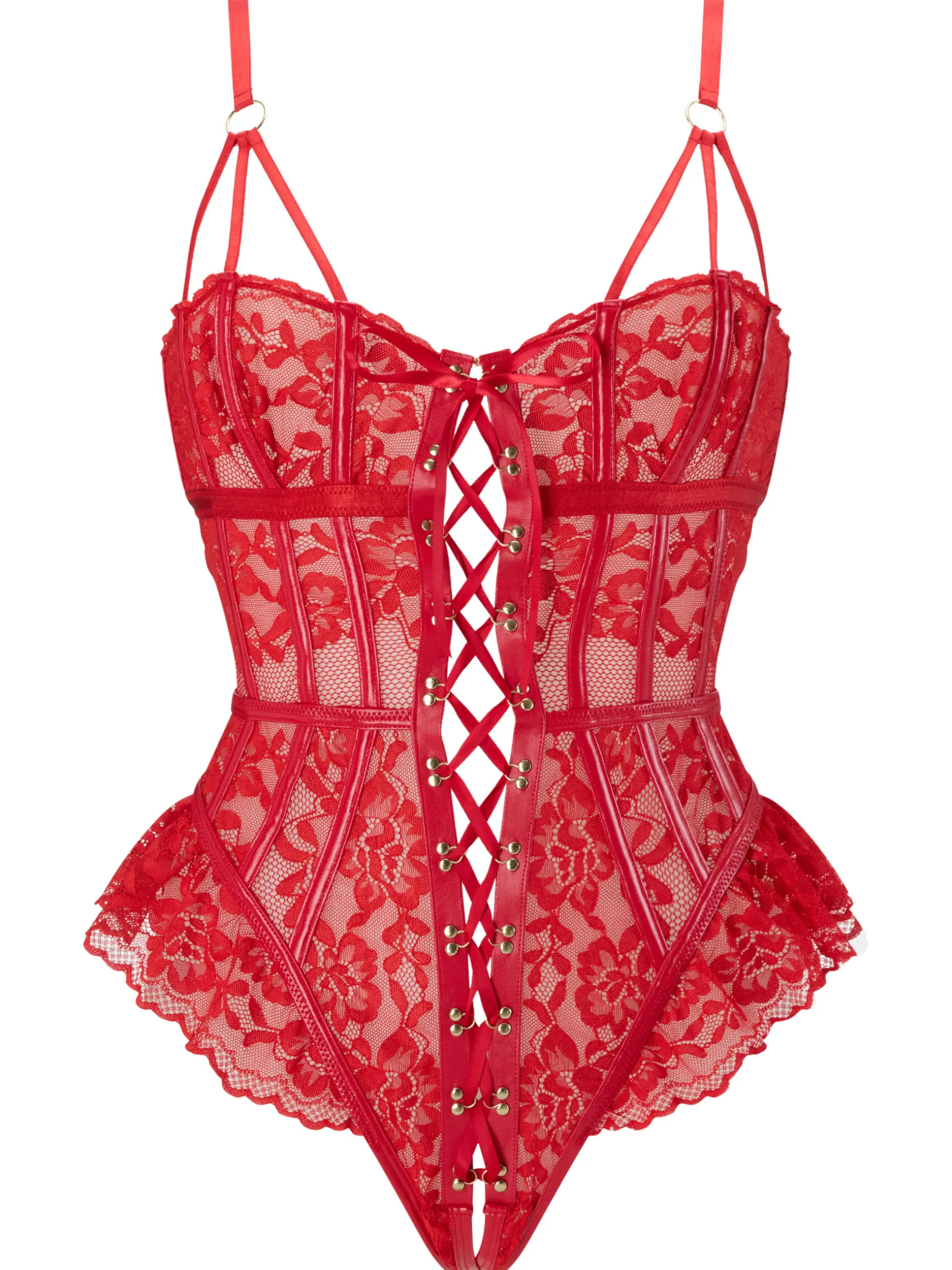Boudoir Tease Lace Crotchless Teddy Lingerie - Bright Red