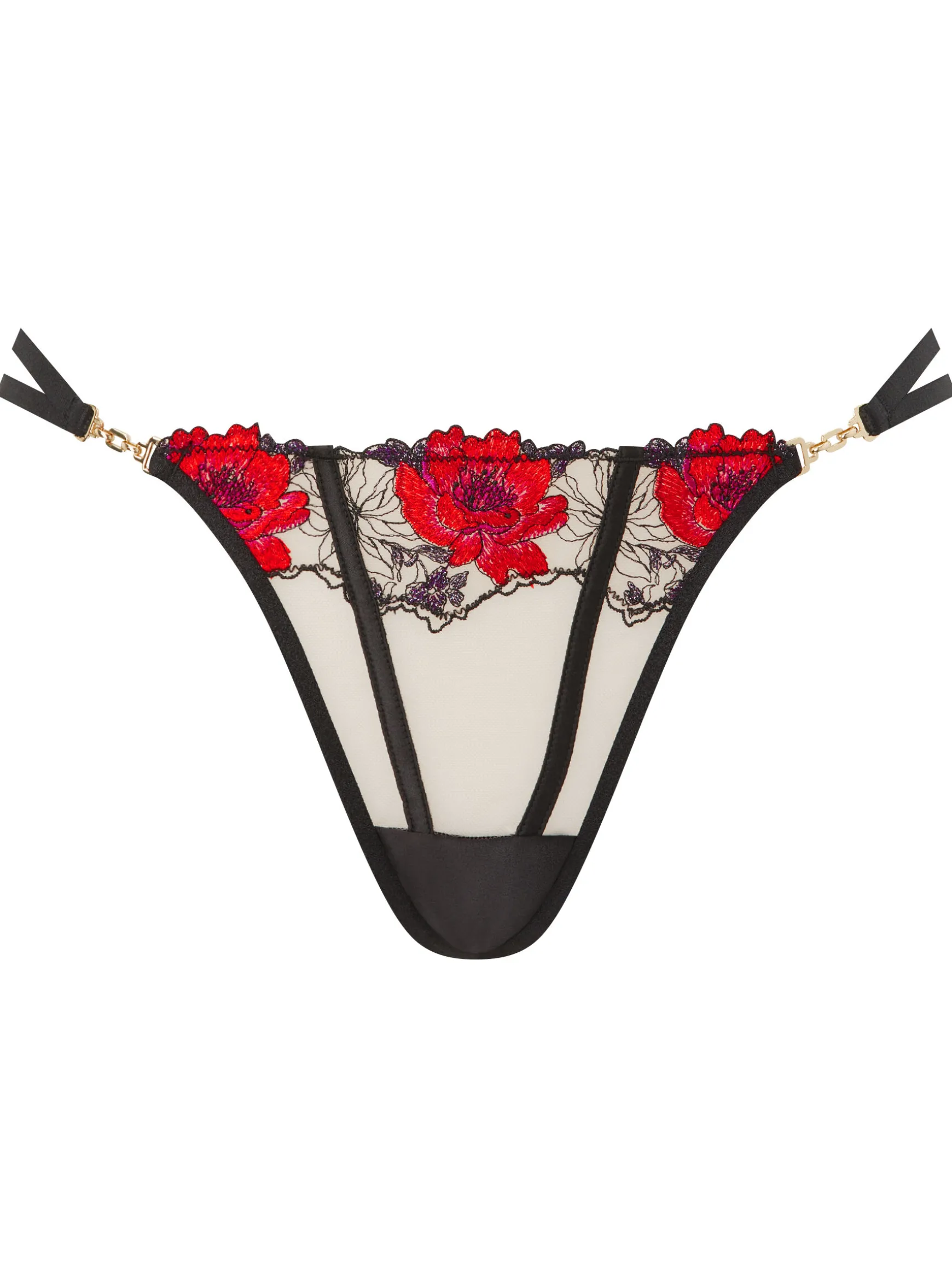 Caged Rose G-String - Black/Red
