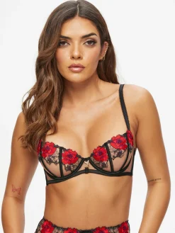 Caged Rose Non Padded Balcony Bra - Black/Red