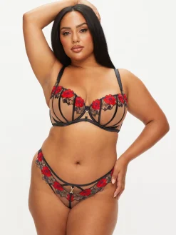 Caged Rose Non Padded Fuller Bust Balcony Bra - Black/Red