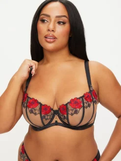 Caged Rose Non Padded Fuller Bust Balcony Bra - Black/Red