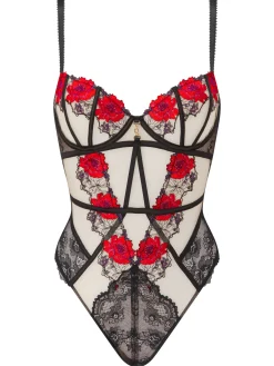 Caged Rose Non Padded Lingerie Body - Black/Red