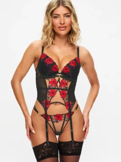 Caged Rose Padded Basque - Black/Red