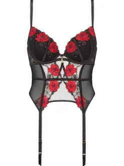 Caged Rose Padded Basque - Black/Red