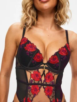 Caged Rose Padded Basque - Black/Red