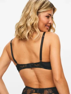 Caged Rose Padded Plunge Bra - Black/Red
