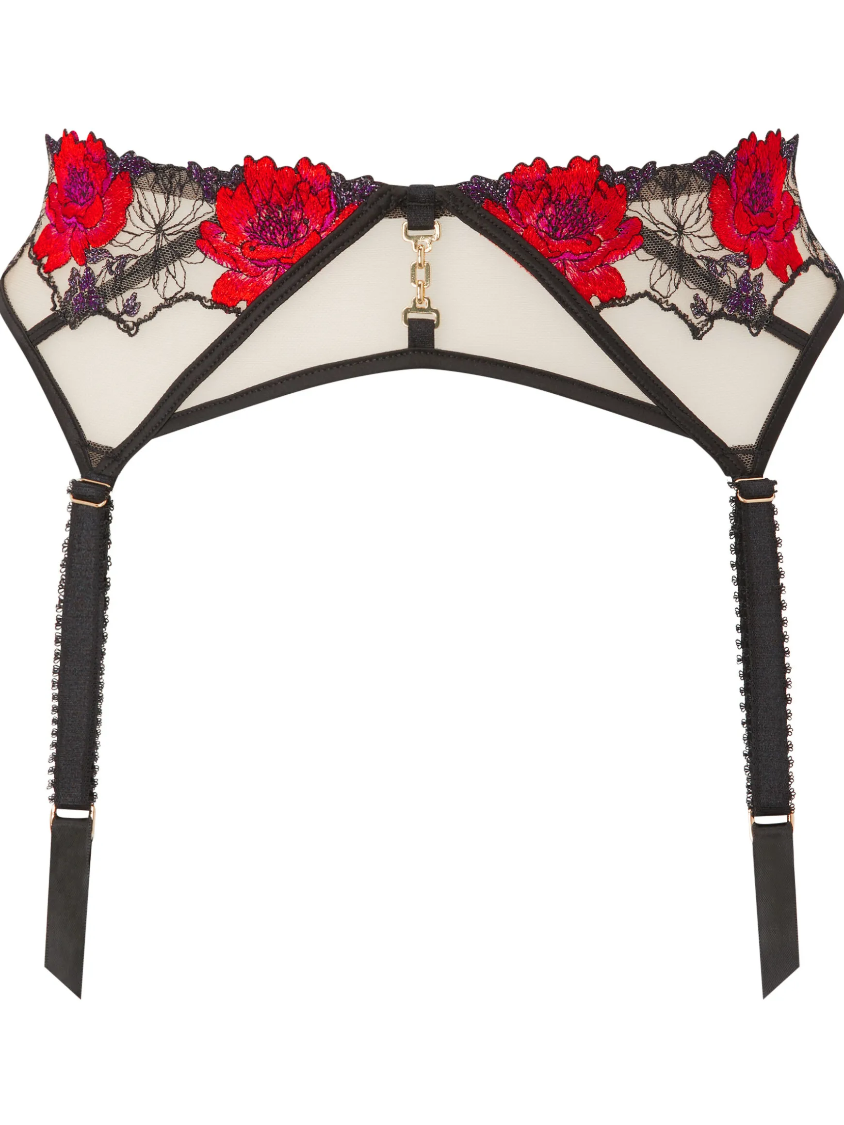 Caged Rose Suspender Belt - Black/Red