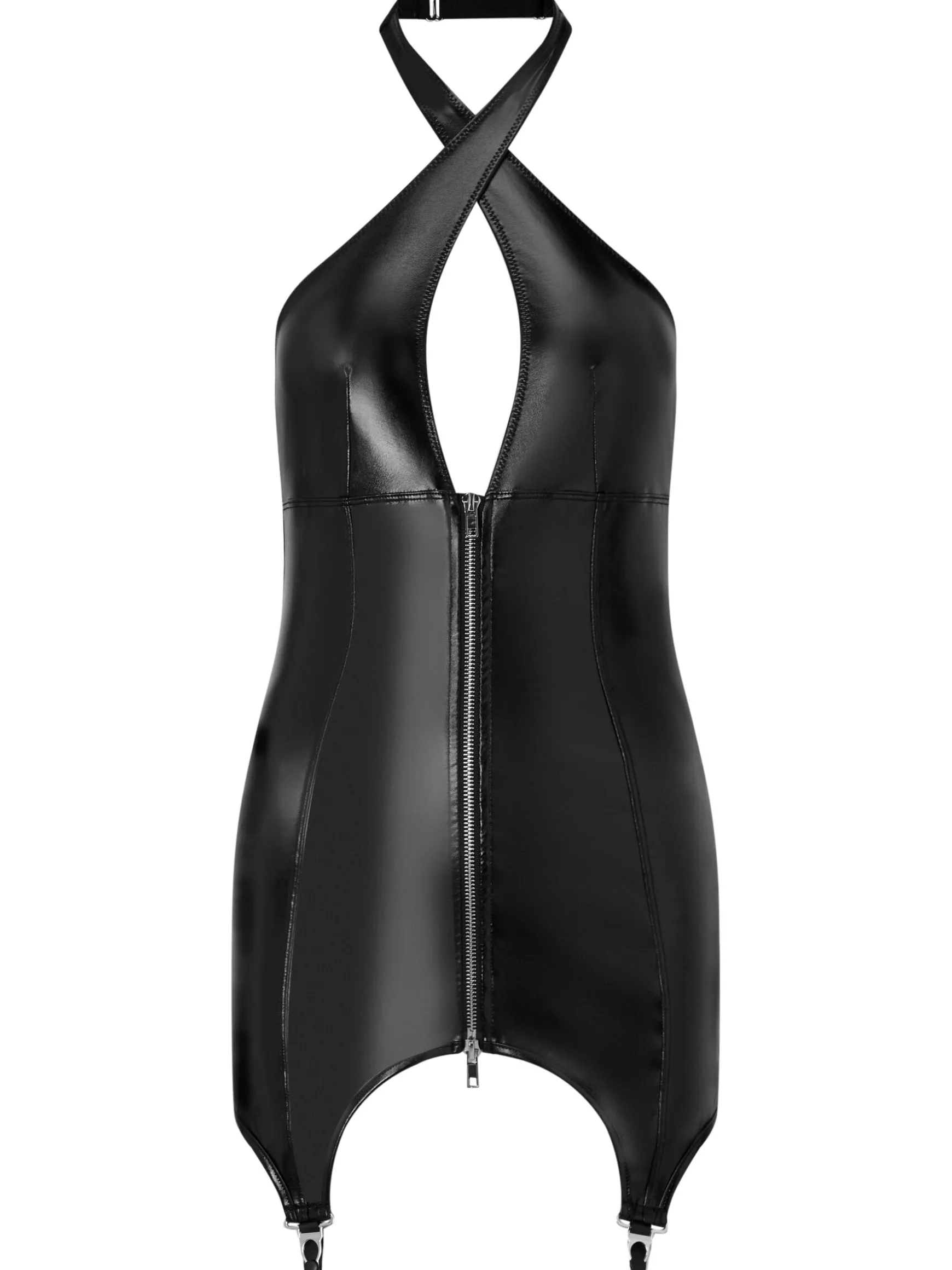 Captivating PU Halterneck Cami Suspender - Black