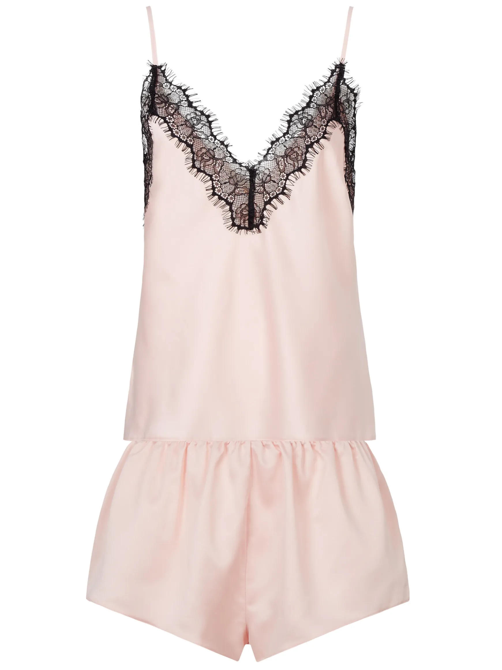 Cerise Satin Lace Cami Top & Shorts Set - Pale Pink