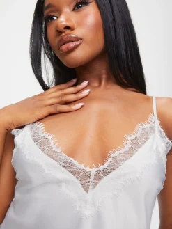 Cerise Satin Lace Cami Top & Shorts Set - Ivory