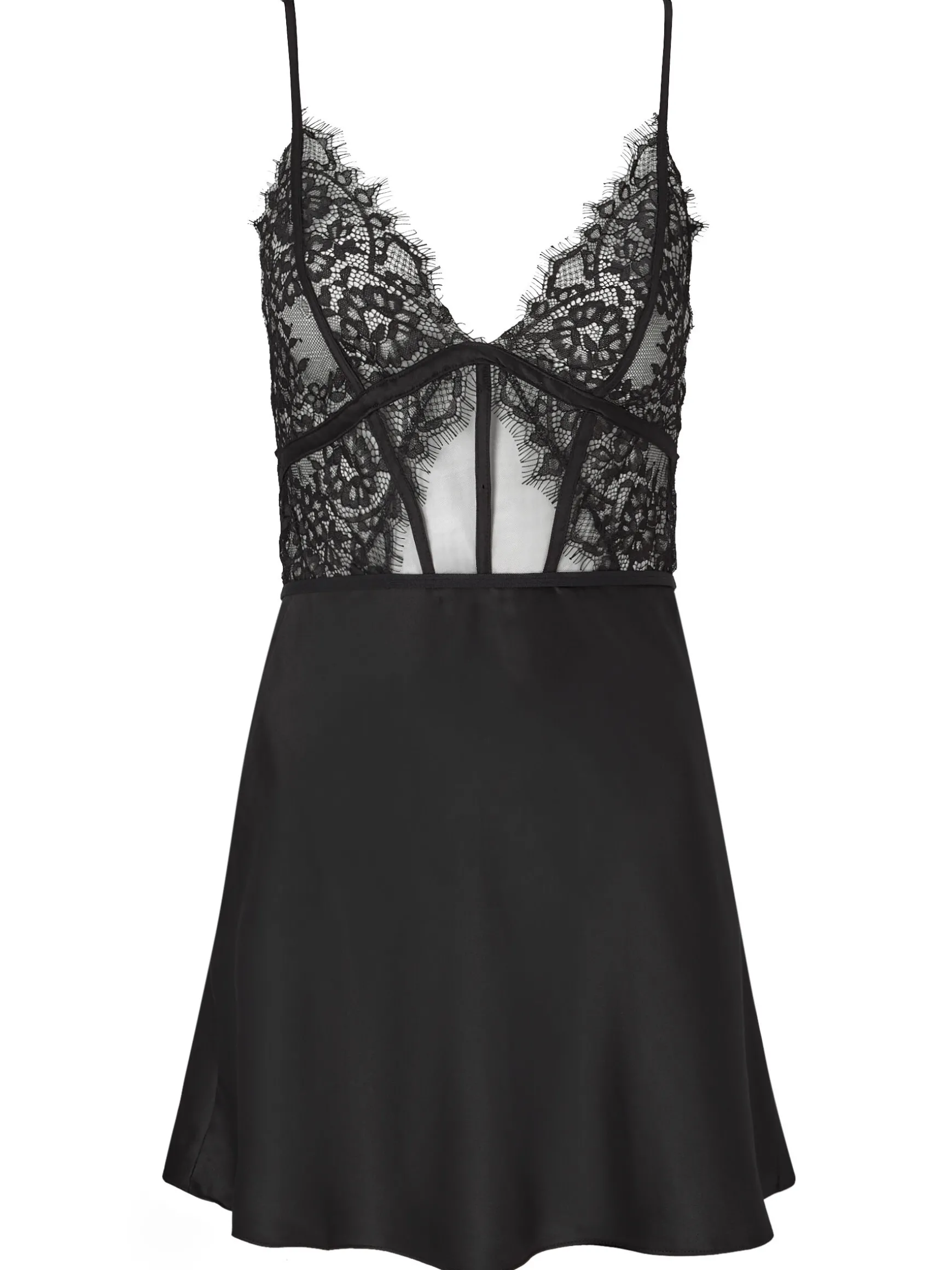 Ce Soir Satin Lace Chemise Lingerie - Black