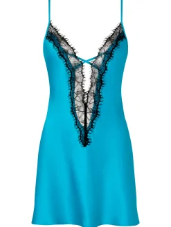 Cherryann Satin Lace Chemise Lingerie - Turquoise