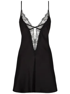 Cherryann Satin Lace Chemise Lingerie - Black