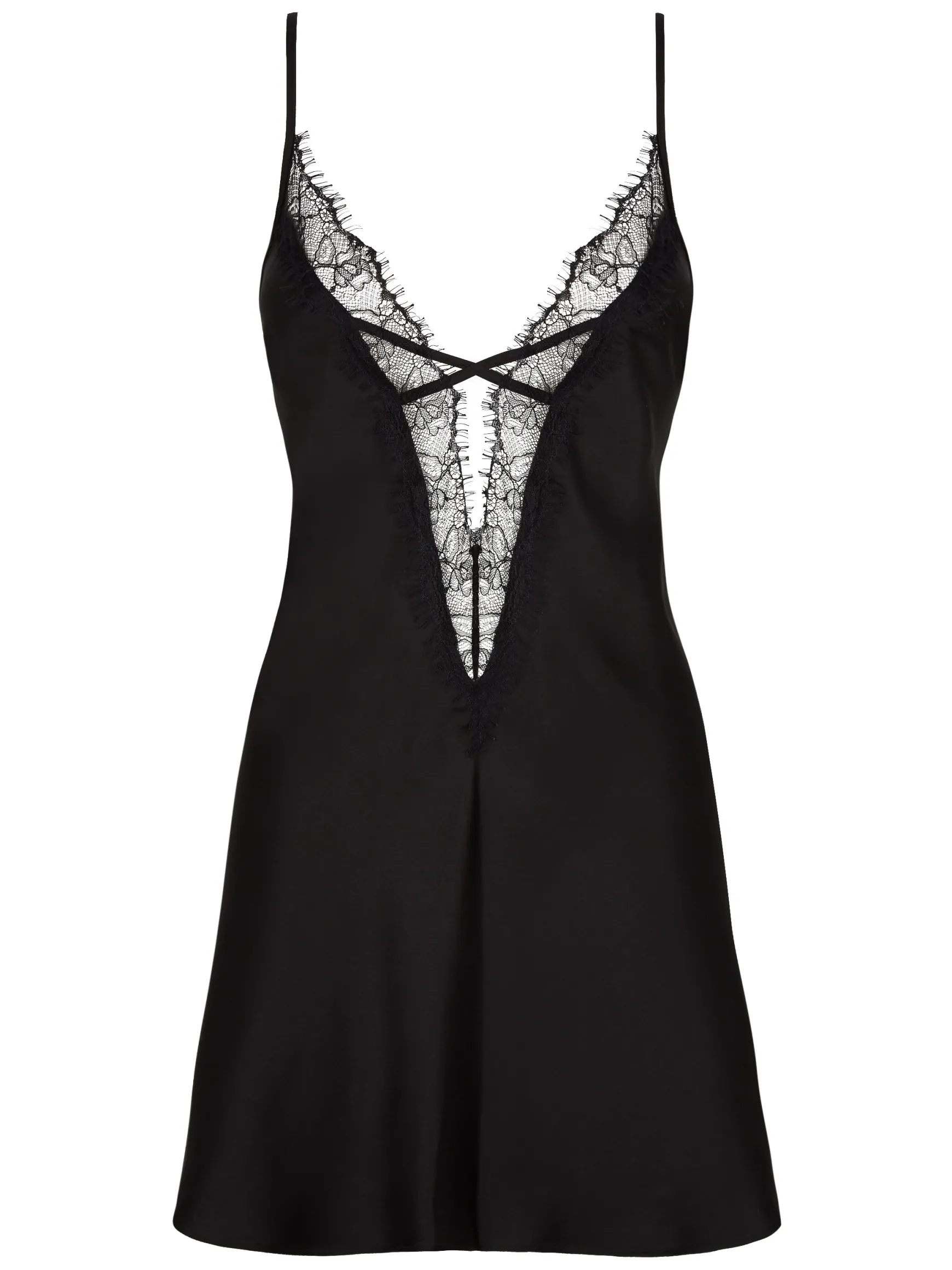 Cherryann Satin Lace Chemise Lingerie - Black