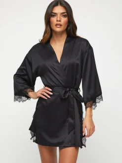 Cherryann Satin Lace Robe - Black