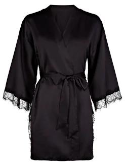Cherryann Satin Lace Robe - Black